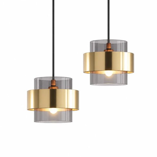 Smoke Gray/Amber Double-Ring LED Wall/Pendant Light, 18 x 16cm