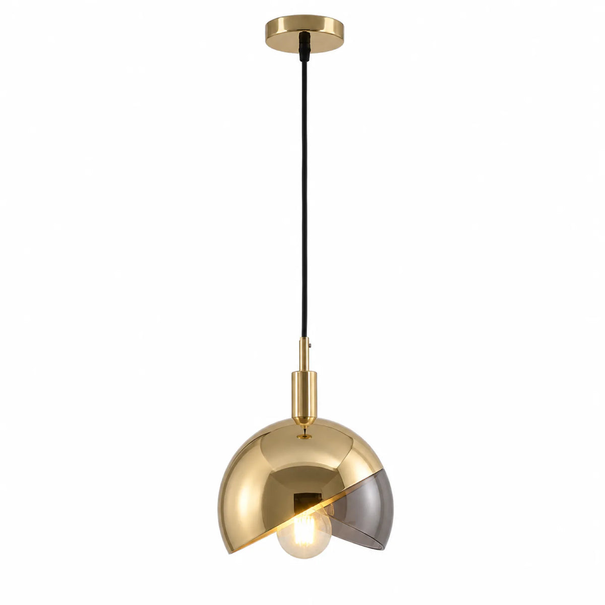 Hemisphere Metal and Glass Pendant Light