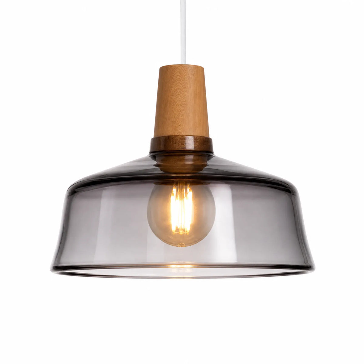 Smoked Glass Pendant Light with Wood Lampholder