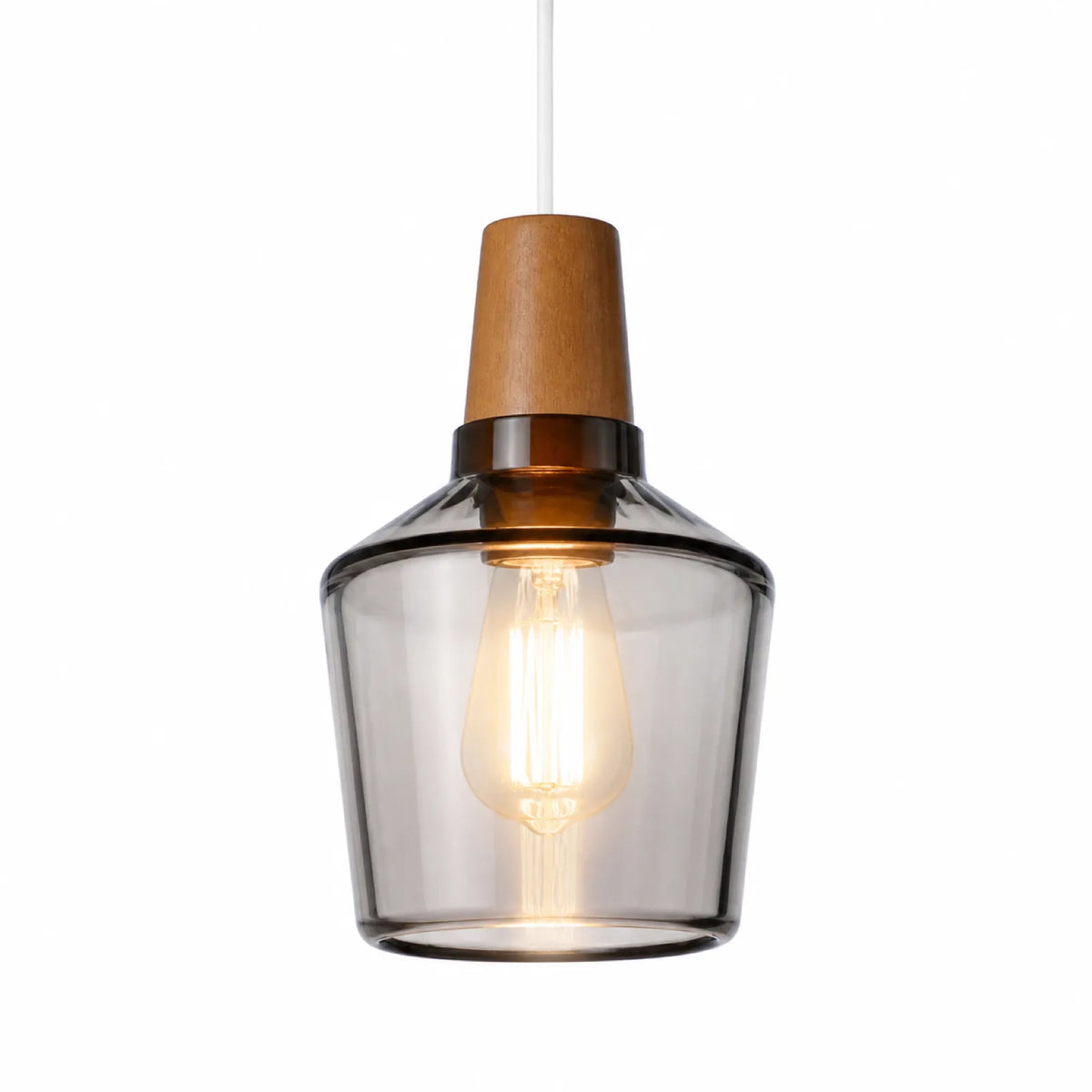 Smoked Glass Pendant Light with Wood Lampholder