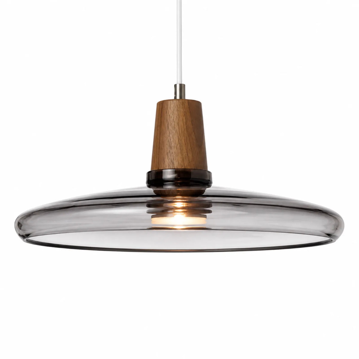 Smoked Glass Pendant Light with Wood Lampholder