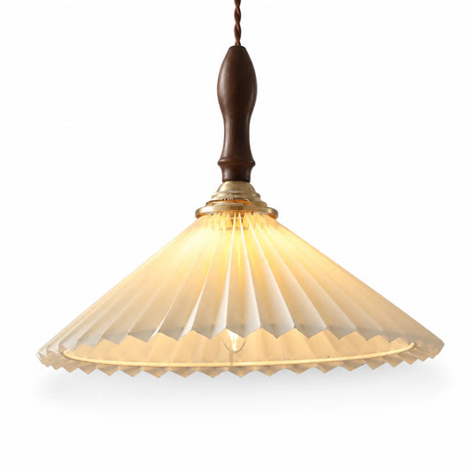 Vintage Glass Pendant Light Set with Wood Lampholder