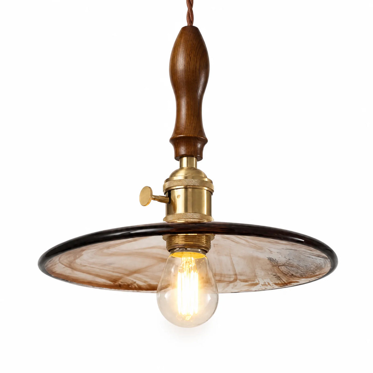 Vintage Glass Pendant Light Set with Wood Lampholder