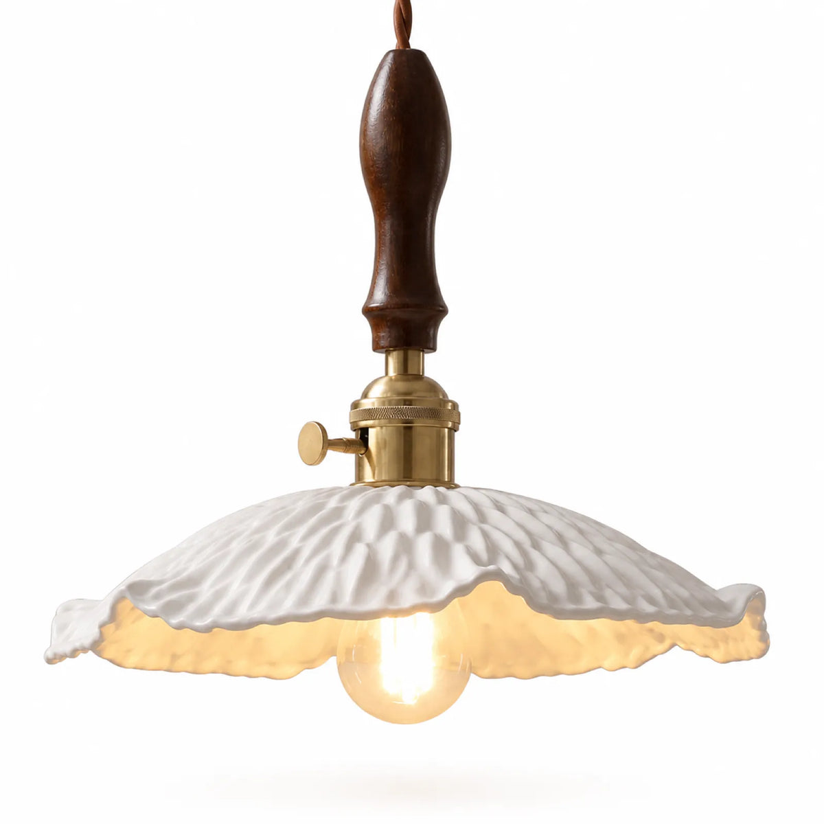 Vintage Glass Pendant Light Set with Wood Lampholder