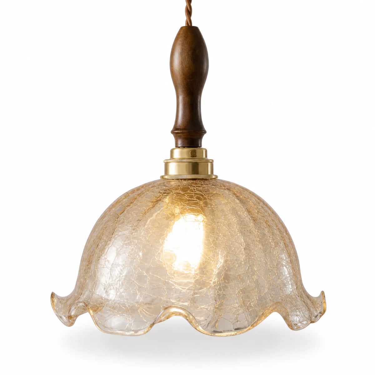 Vintage Glass Pendant Light Set with Wood Lampholder