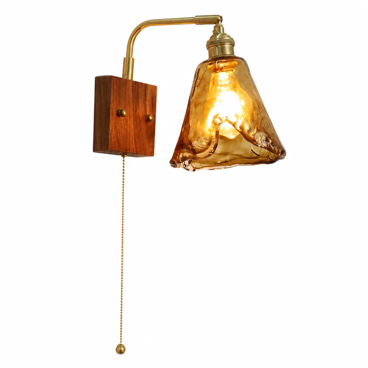 Brass, Walnut and Glass Pull-Cord Wall Sconce Collection