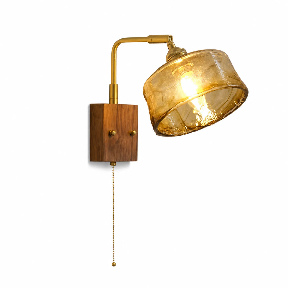 Brass, Walnut and Glass Pull-Cord Wall Sconce Collection