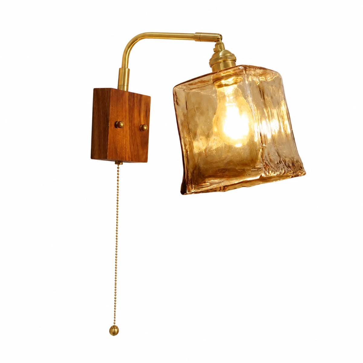 Brass, Walnut and Glass Pull-Cord Wall Sconce Collection