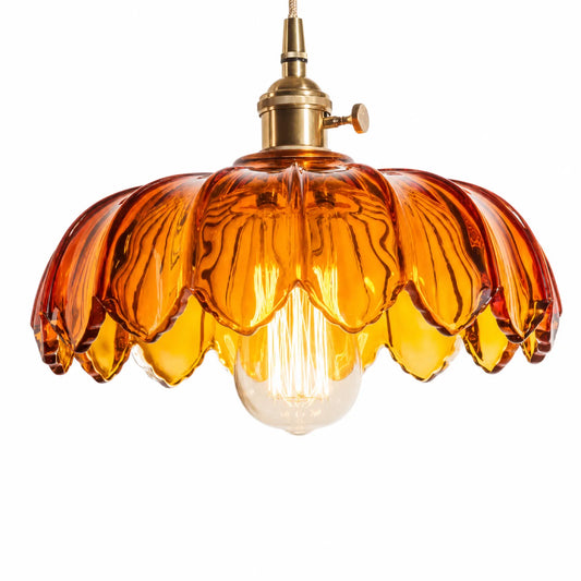 Amber/Dark Green/White Petal Glass Pendant Light, 25cm, E27