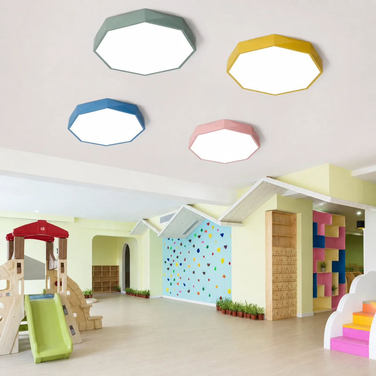 Faceted Octagonal Frame Ceiling Light