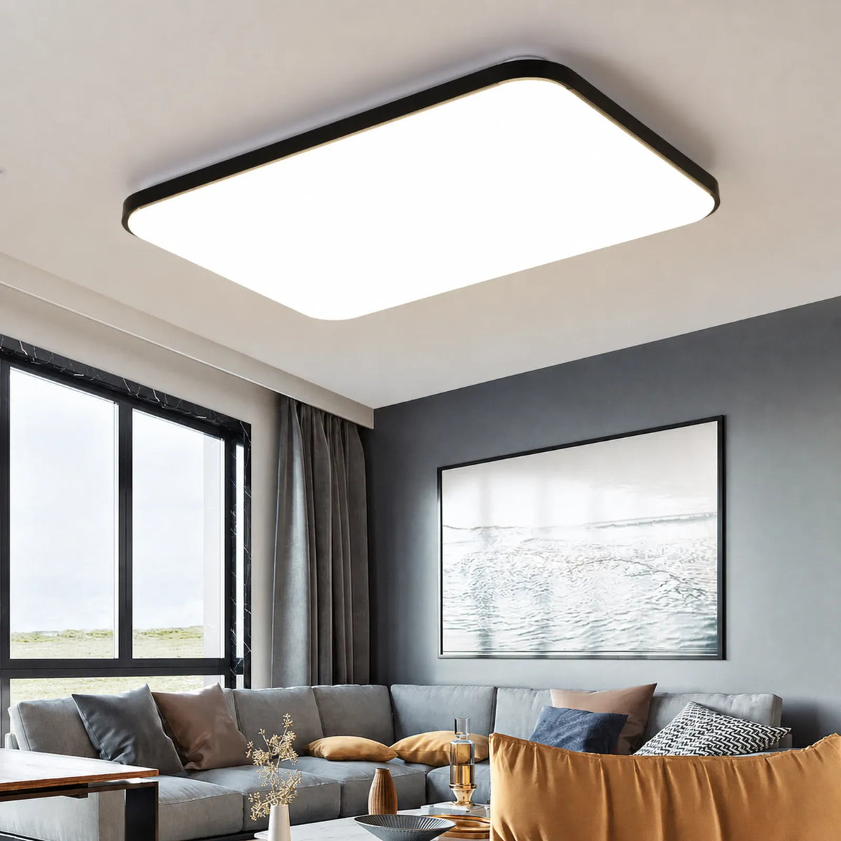 Segmented-Rim Rounded-Rectangle Ceiling Light