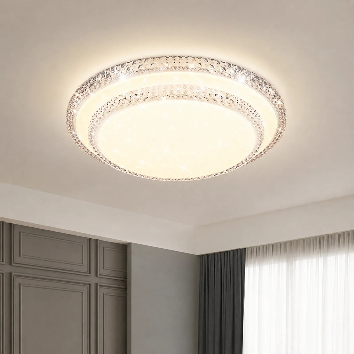 Double-Ring Faceted-Pattern Ceiling Light