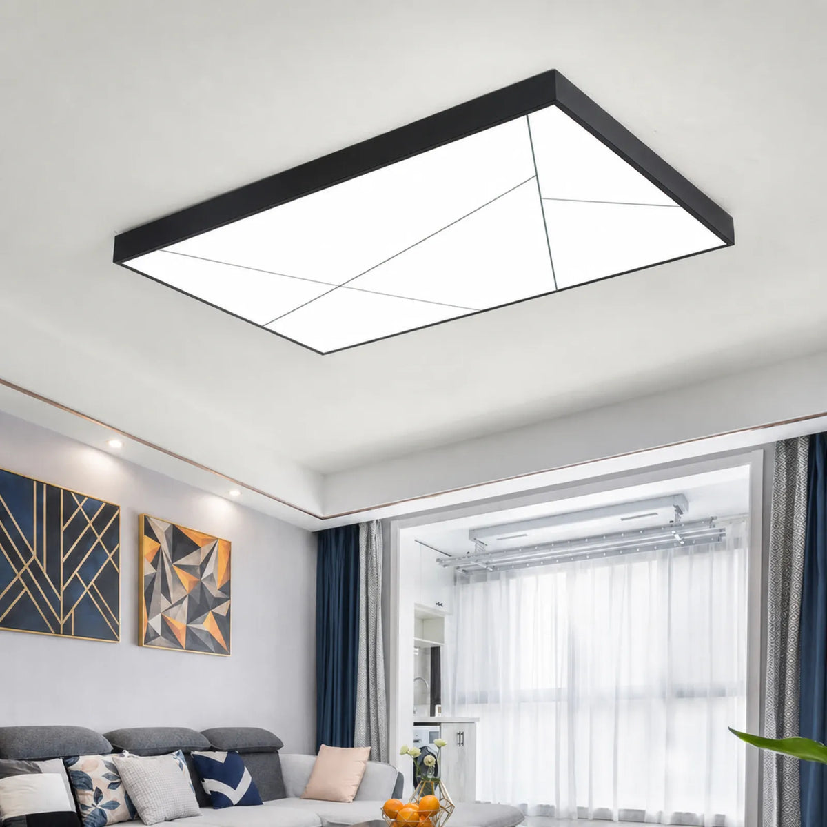 Wide-Rim Geometric Panel Ceiling Light