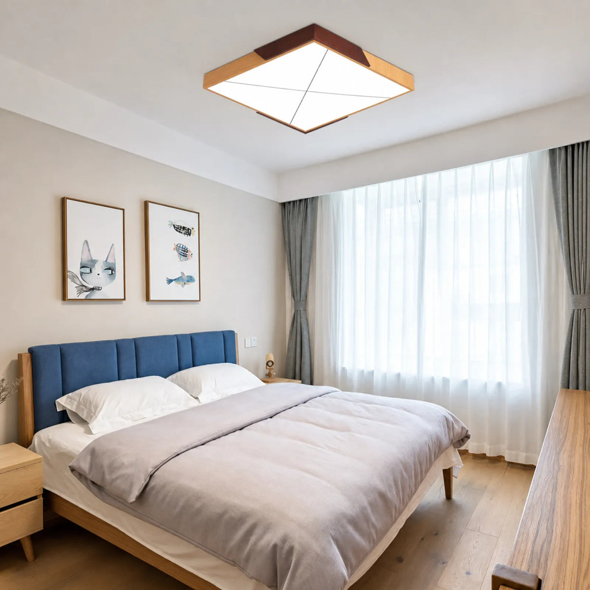 Triangular-Inset Geometric-Panel Ceiling Light