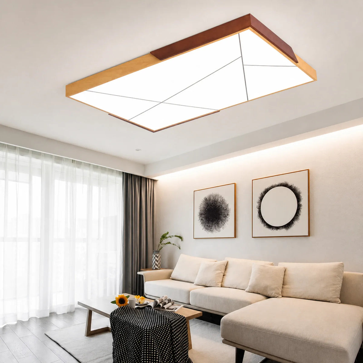 Triangular-Inset Geometric-Panel Ceiling Light