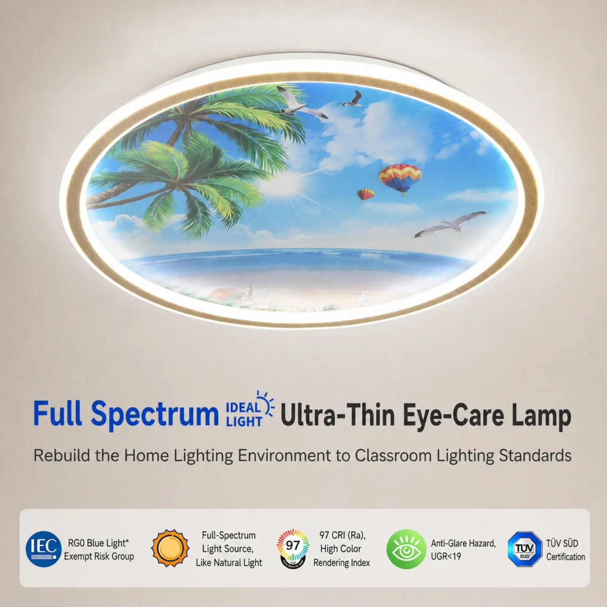 Tropical Beach Mural Halo Ceiling Light