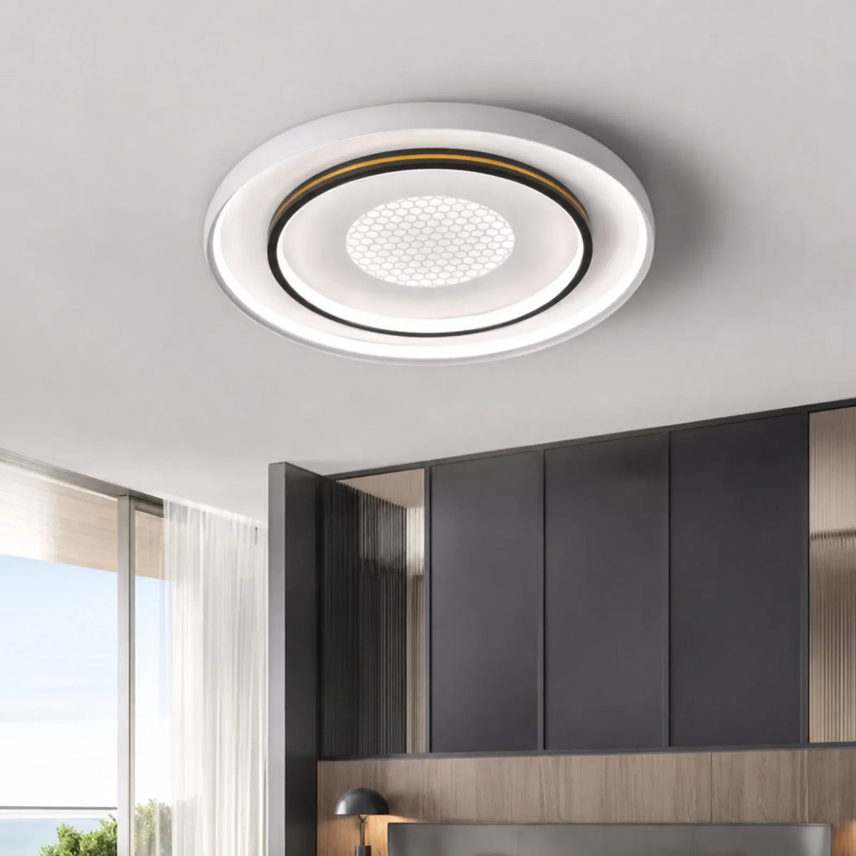 Honeycomb-Center Nested-Frame Ceiling Light