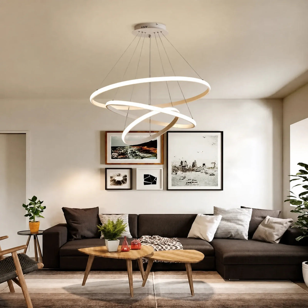 Cascading Three-Ring Pendant Light