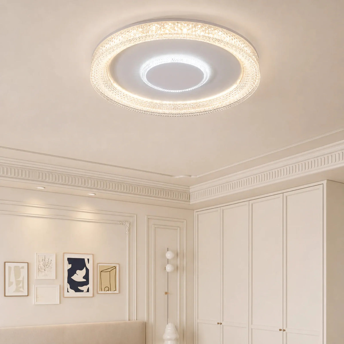 Faceted Double-Halo Open-Center Ceiling Light