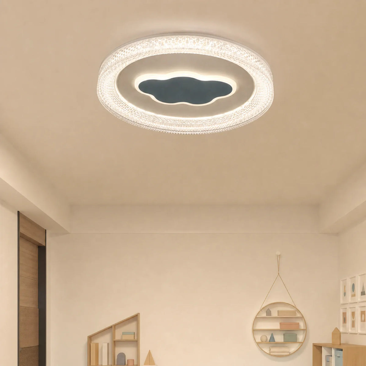 Faceted-Rim Scalloped-Inset Ceiling Light