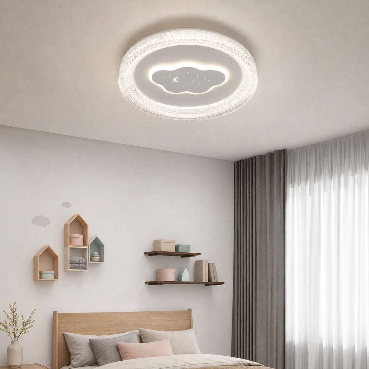 Crescent Cloud-Halo Ceiling Light