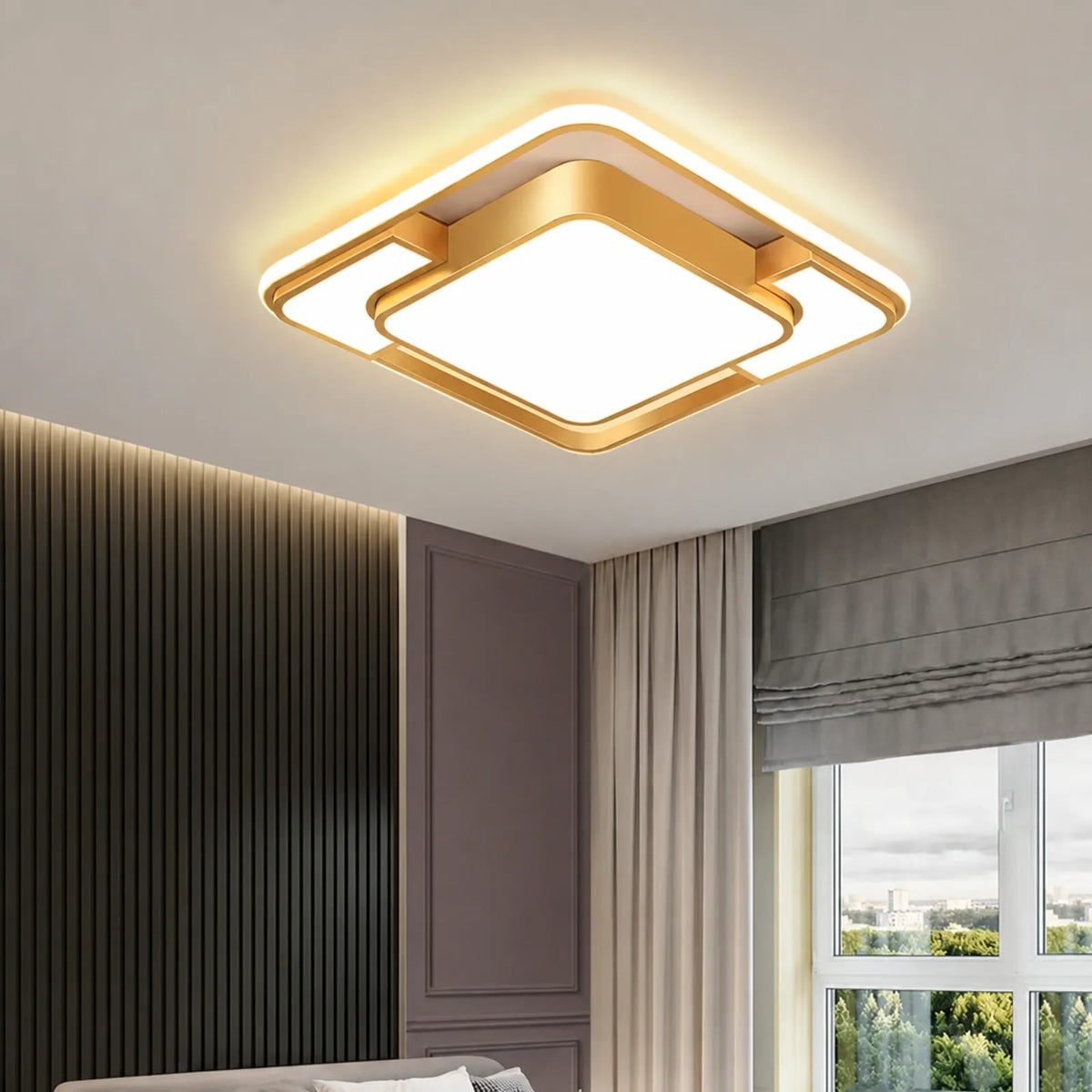Double-Halo Square Panel Ceiling Light