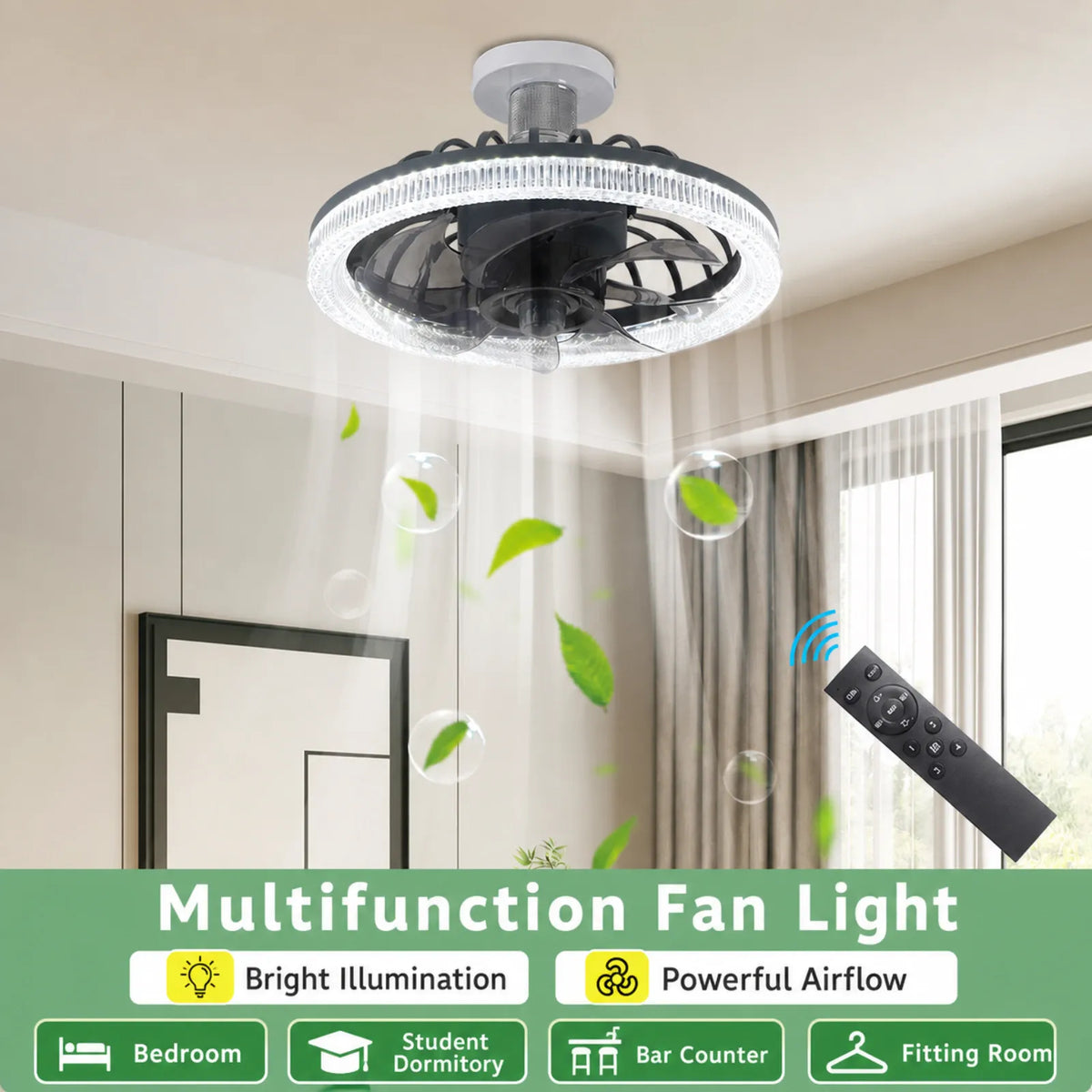 Caged Vertical-Rib Ceiling Light with Fan