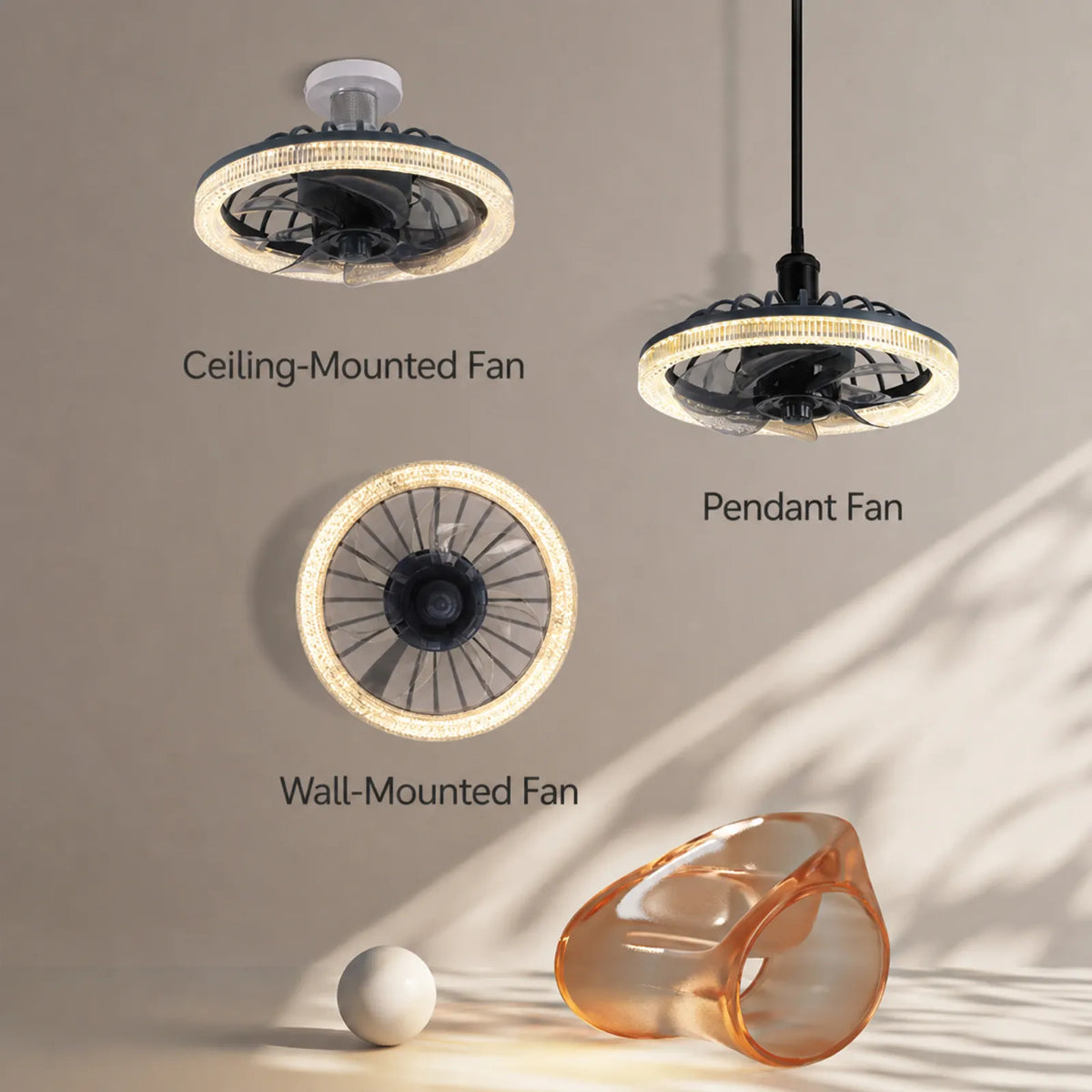 Caged Vertical-Rib Ceiling Light with Fan