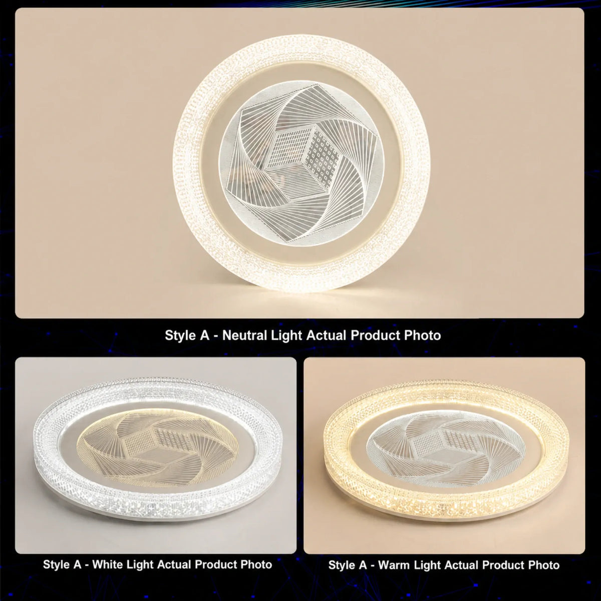 Geometric-Center Textured-Rim Ceiling Light