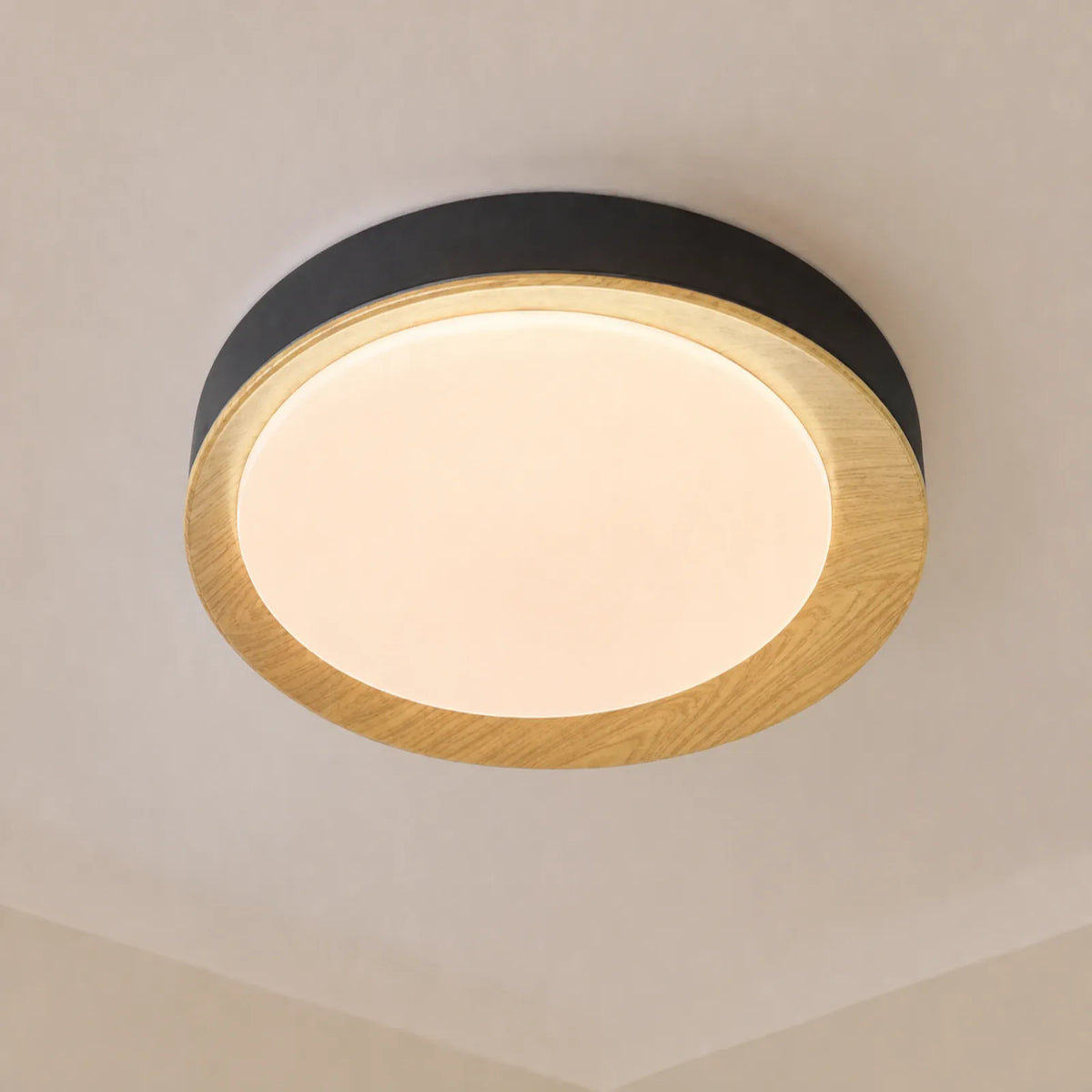 Concentric Woodgrain-Band Disc Ceiling Light