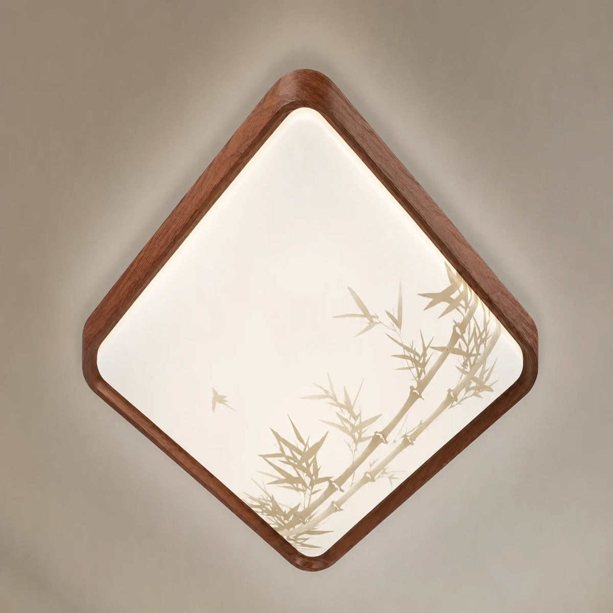 Bamboo-Motif Framed Ceiling Light