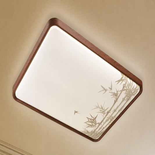 Bamboo-Motif Framed Ceiling Light