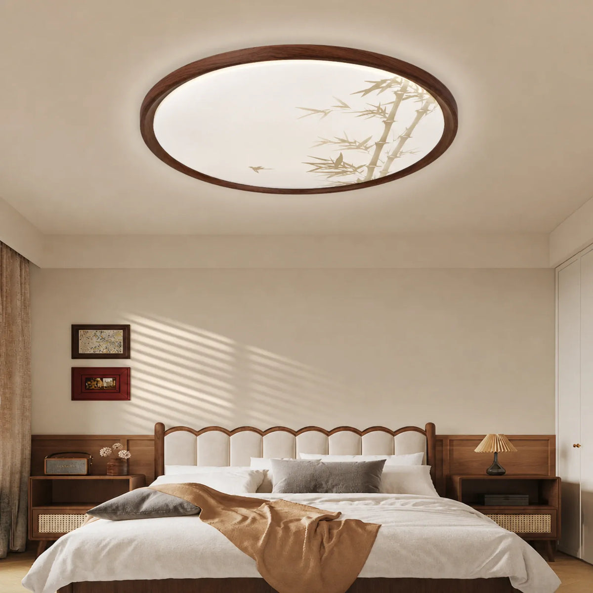 Bamboo-Motif Framed Ceiling Light