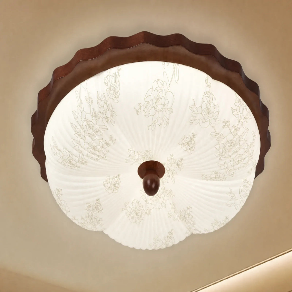 Radiating Floral Scalloped Ceiling Light with Ball Finial
