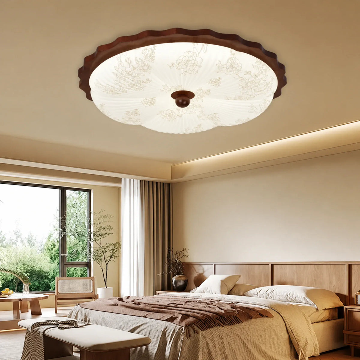 Radiating Floral Scalloped Ceiling Light with Ball Finial