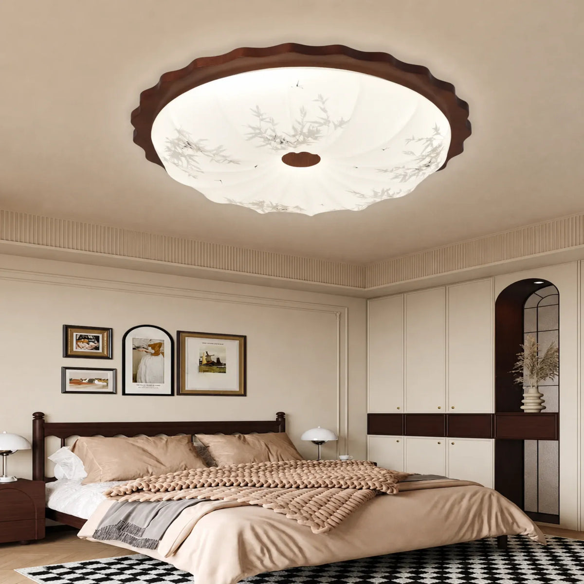 Bamboo-Motif Scalloped Ceiling Light