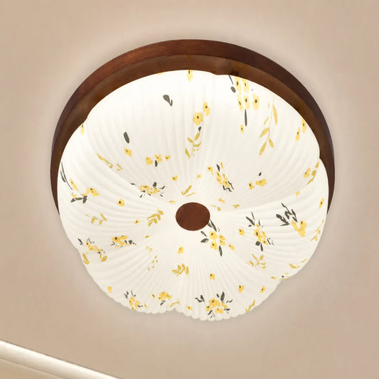 Scattered-Floral Scalloped Ceiling Light with Center Disc