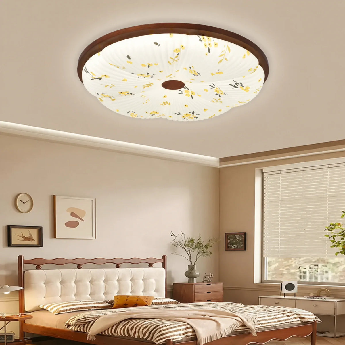 Scattered-Floral Scalloped Ceiling Light with Center Disc