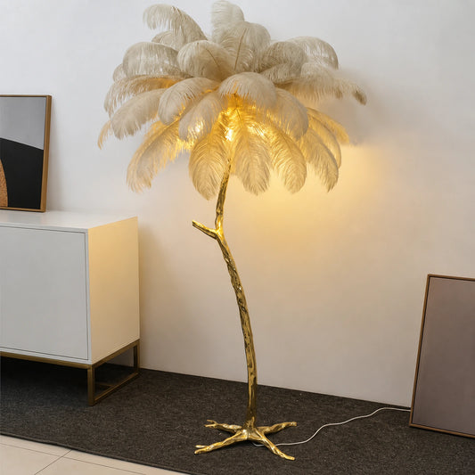 Ostrich Feather Solid Copper Floor Lamp F1288 Angled Rod