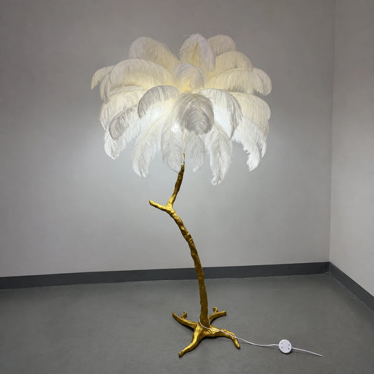 Ostrich Feather Resin Angled-Rod Floor Lamp F1288