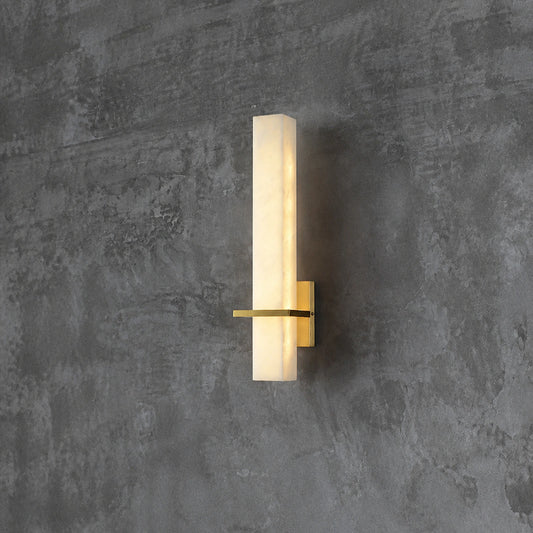 Brass-Accent Vertical Alabaster Wall Sconce