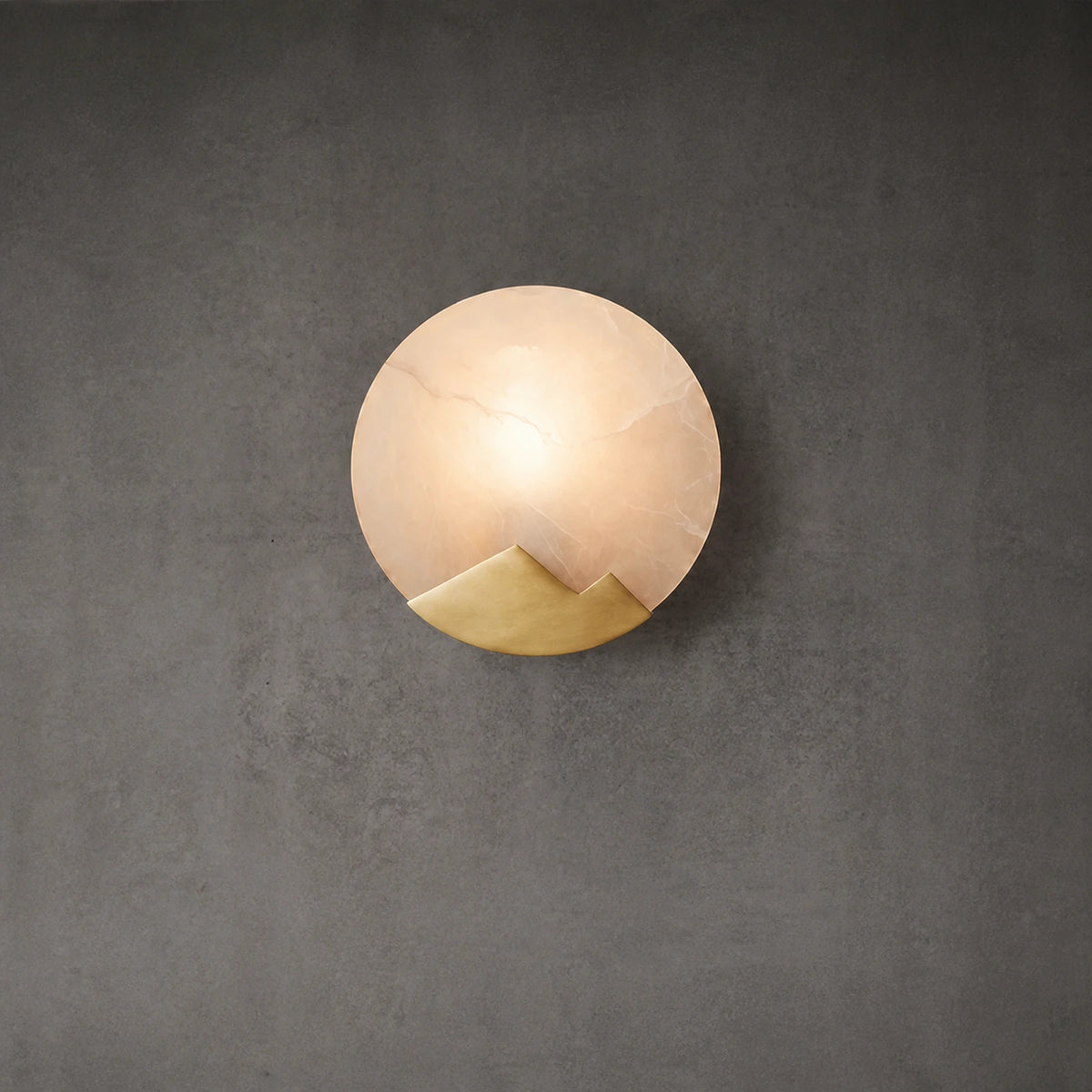 Mountain-Scene Round Alabaster Wall Sconce