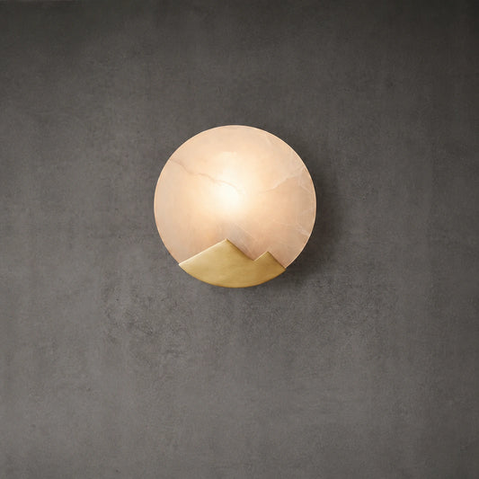 Mountain-Scene Round Alabaster Wall Sconce