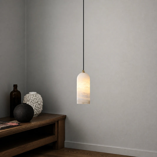 Alabaster Arched-Bottom Cylindrical Pendant Light