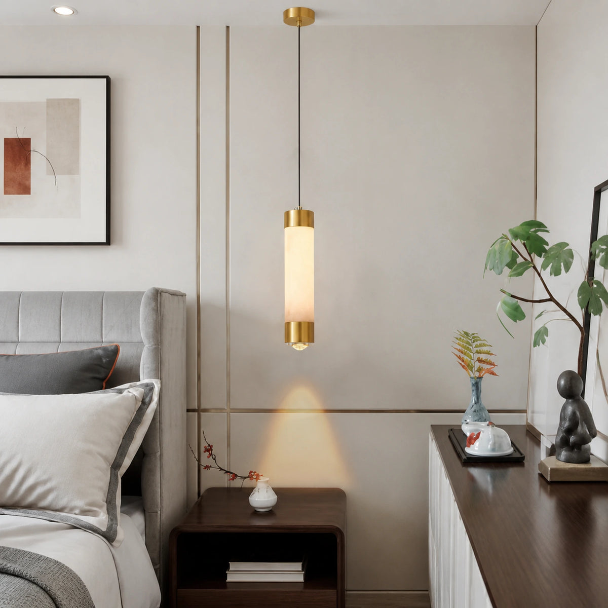 Double-Ended Metal Alabaster Tube Pendant Light