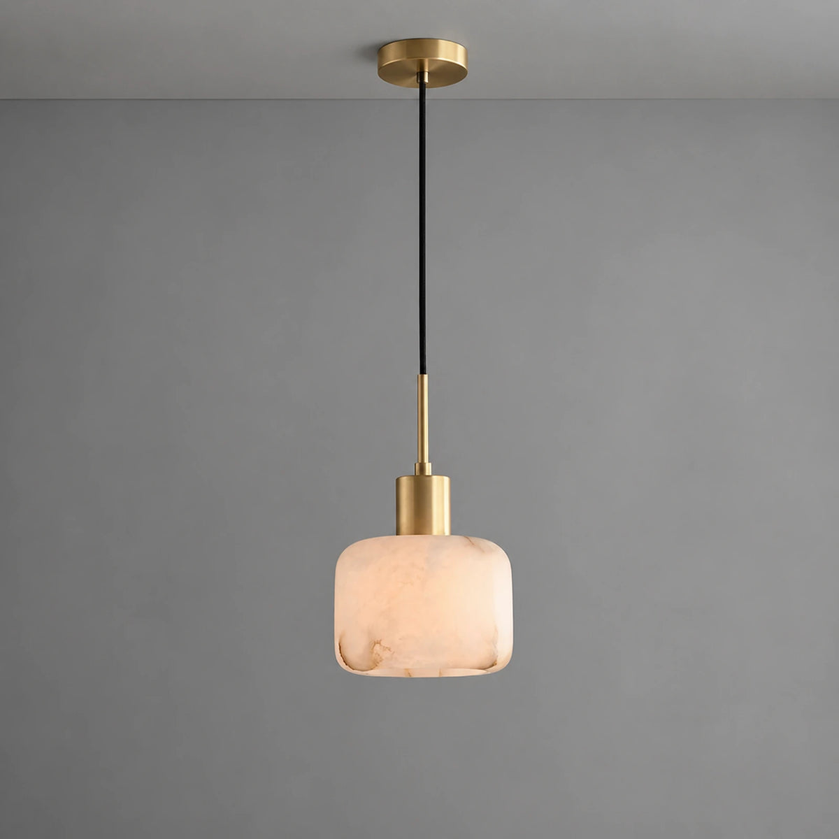 Gold Rounded-Square Alabaster Pendant Light