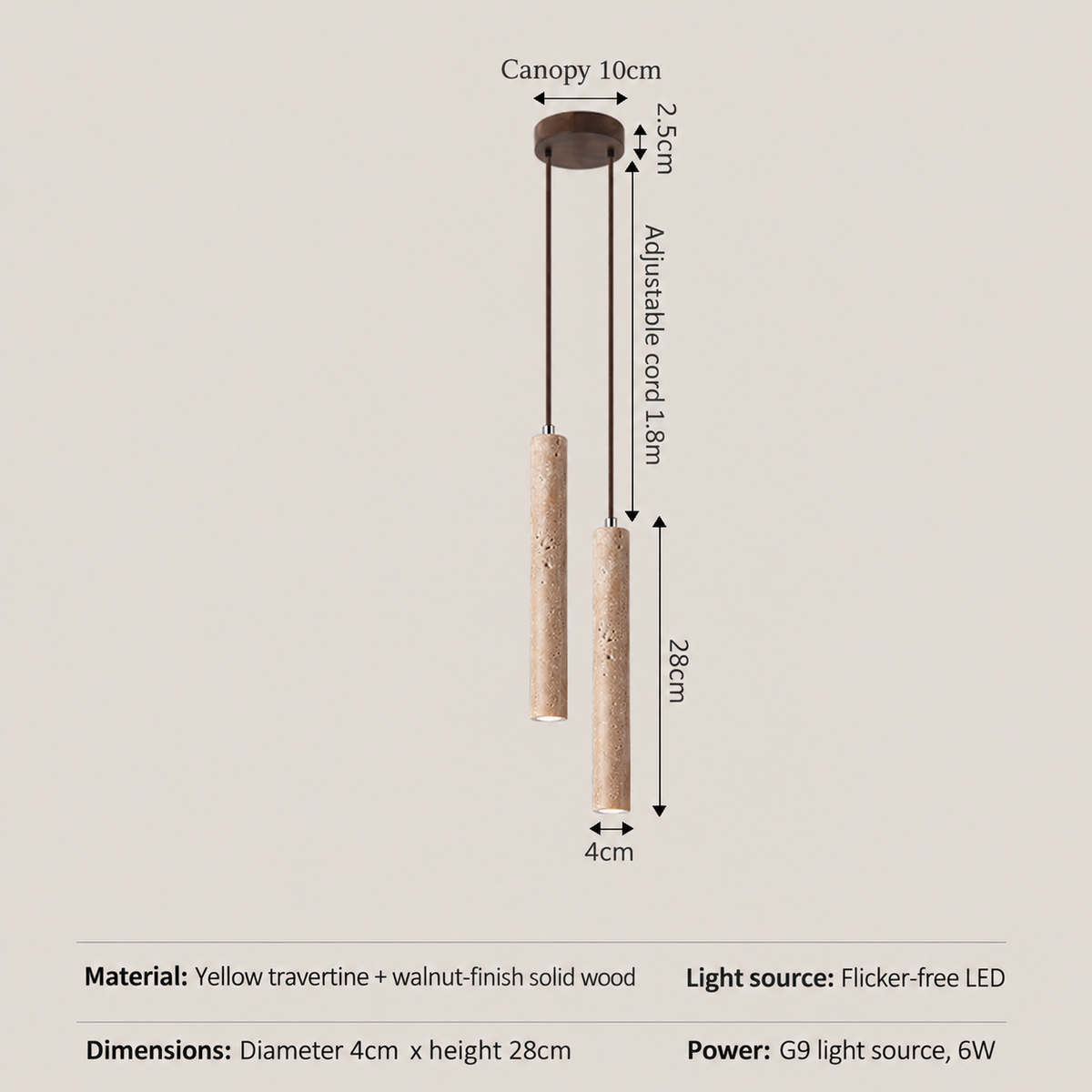 Sabi Pendant Light, Natural Travertine