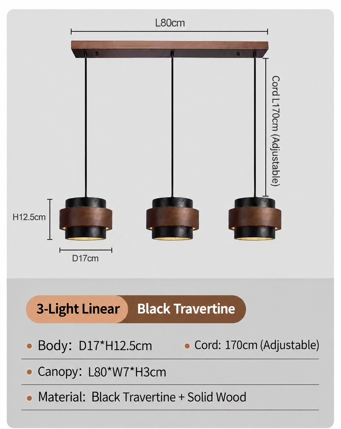 Cavora Travertine & Wood Linear Pendant Light