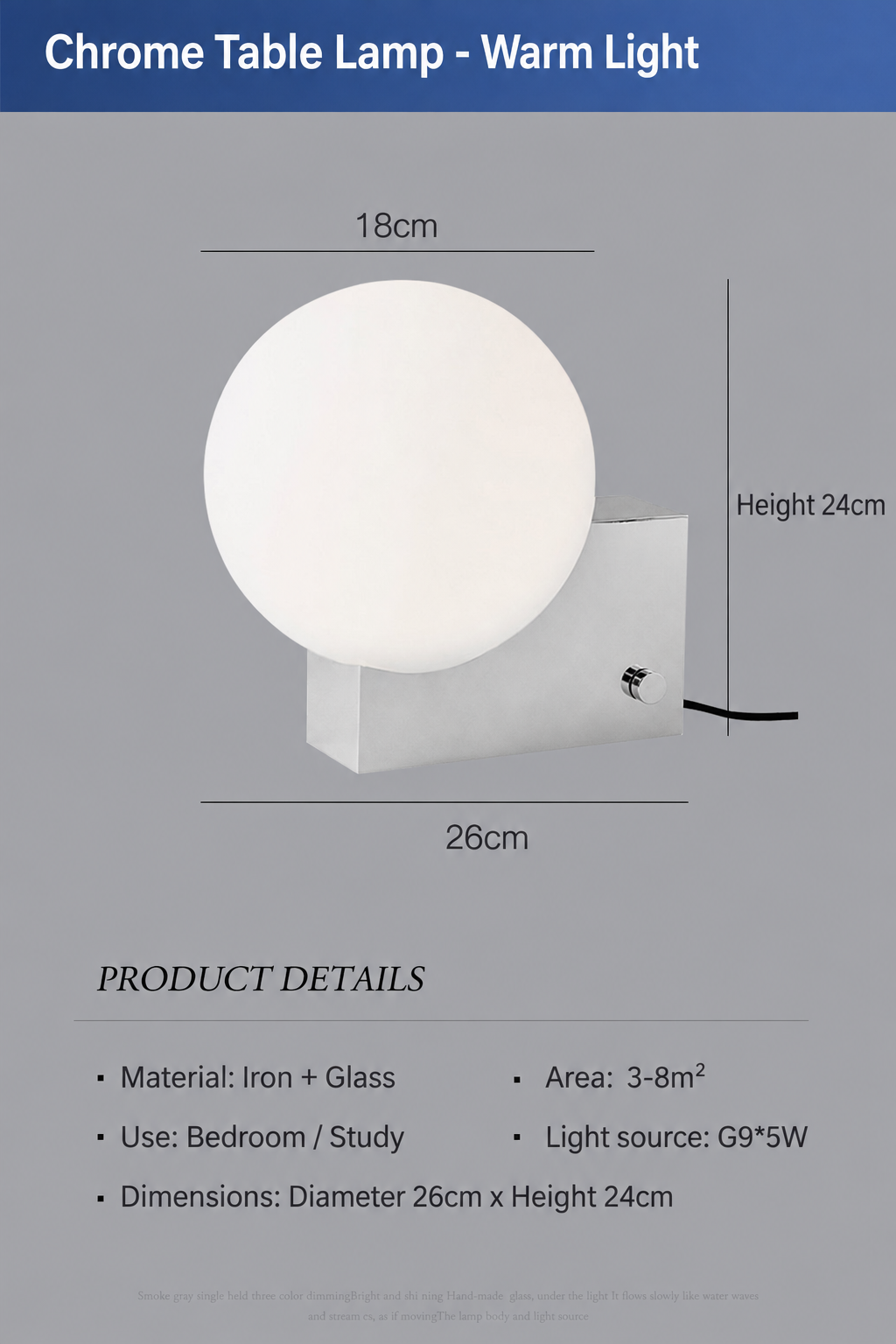 Frostveil Desk Lamp, Frosted Glass and Polished Stainless Steel