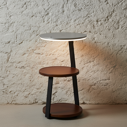 Modern Floor Lamp and Side Table, LED Wireless Charging Nightstand for Bedroom & Living Room